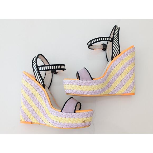Women's Sophia Webster Lucita Wedge Sandals Multicolor Suede & Leather Size 7 - Picture 3 of 11